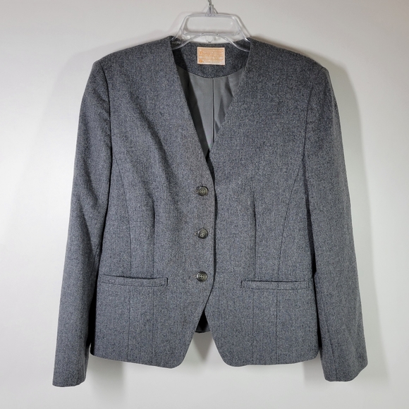 Pendleton Gray Wool 3 Button Blazer Jacket Women Size 10 - Picture 1 of 6